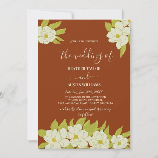 Ivory Magnolia Flower Rusty Wedding Kaart (Voorkant)