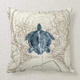 Ivory Map Blue Turtle Illustration Sealife Kussen