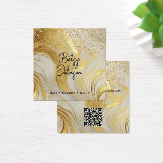 Ivory Marble and Gold Glitter Salon Business Card (Bureau)