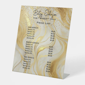 Ivory Marble Gold Glitter Beauty Salon Price List Reclamebord Met Voetstuk
