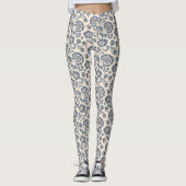 Ivory met Blauw Floral Design Pattern Leggings (Voorkant)