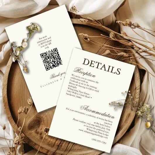 Ivory Minimalist Boho Script Wedding Details Informatiekaartje