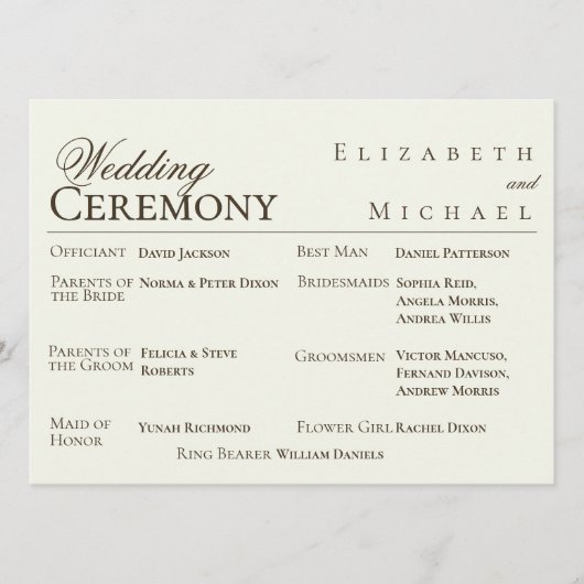Ivory Minimalist Boho Wedding Program Timeline Menu (Voorkant)