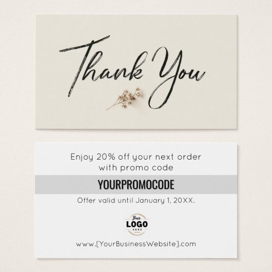 Ivory Minimalist Botanical Thank You Discount Card (Devant & derrière)