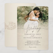 Ivory Minimalist Photo Wedding Invitation Kaart (Voorkant / Achterkant)
