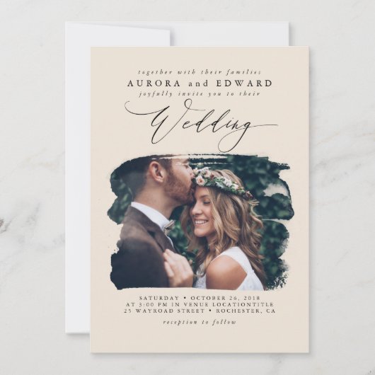 Ivory Modern Design Boho Mariage Photo Invitation (Devant)