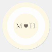 Ivory Modern Monogram Heart Wedding Favor Ronde Sticker (Voorkant)