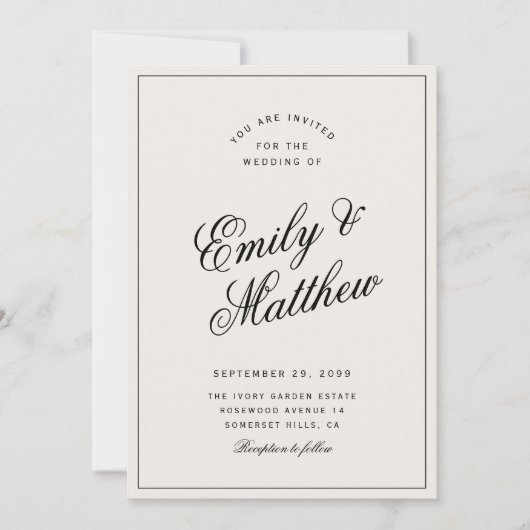 Ivory Modern Script Wedding Invitation (Devant)