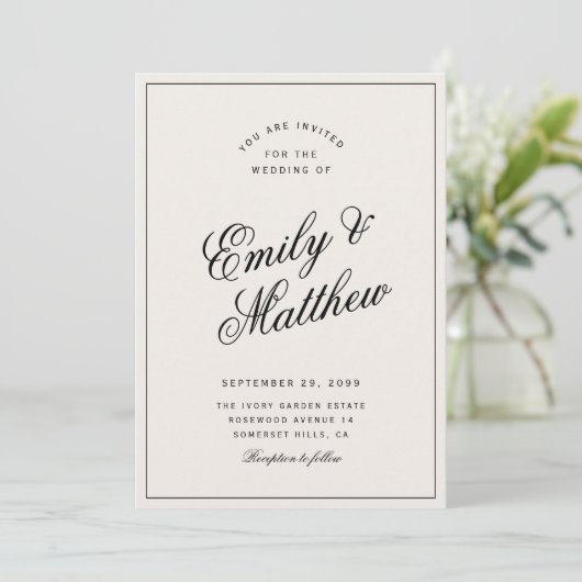 Ivory Modern Script Wedding Invitation (Debout devant)