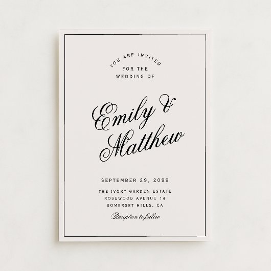 Ivory Modern Script Wedding Invitation