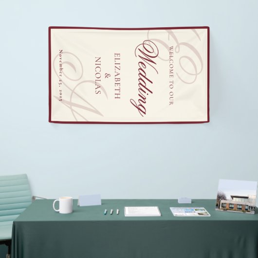 Ivory Monogram Calligraphy Wedding Welcome Spandoek (Beurs)