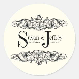 Ivory Monogramme Nom du logo Date Étiquette Mariag