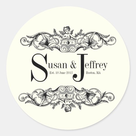 Ivory Monogramme Nom du logo Date Étiquette Mariag (Devant)