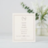 Ivory monogrammed wreath wedding Save the Date (Staand voorkant)