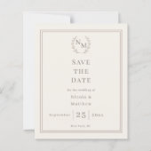 Ivory monogrammed wreath wedding Save the Date (Voorkant)