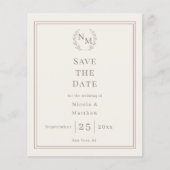 Ivory monogrammed wreath wedding Save the Date Flyer (Voorkant)