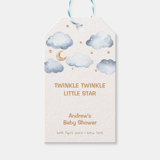 Ivory Moon Stars Twinkle Boy Baby shower Cadeaulabel (Voorkant)