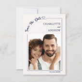 Ivory navy blue photo wedding Save the Date (Devant)