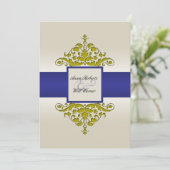 Ivory Navy et Gold Mariage damassé Invitation (Debout devant)