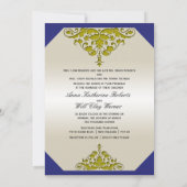 Ivory Navy et Gold Mariage damassé Invitation (Dos)