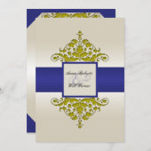 Ivory Navy et Gold Mariage damassé Invitation (Devant / Derrière)