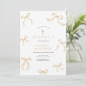 Ivory Neutral Bow Christening Invitation (Debout devant)