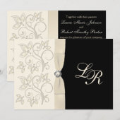 Ivory, noir avec Pearl Love Knot Invitation (Devant / Derrière)
