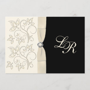 Ivory, noir avec Pearl Love Knot Invitation