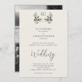 Ivory Olive Branch Monogram Photo Wedding Kaart (Voorkant / Achterkant)