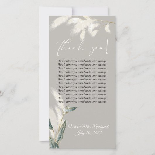 Ivory Pampas Grass Tafel instellen Dank u kaarten (Voorkant)