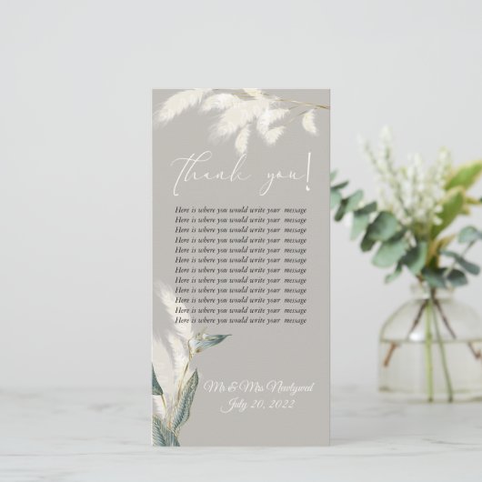 Ivory Pampas Grass Tafel instellen Dank u kaarten (Staand voorkant)