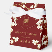 Ivory Peach/Plum Blossom Double Happiness Wedding Bedankdoosjes (Voorkant)