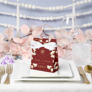 Ivory Peach/Plum Blossom Double Happiness Wedding Bedankdoosjes