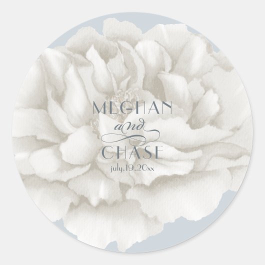 Ivory Peony op Dusty Blue Ronde Sticker (Voorkant)