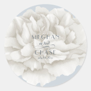 Ivory Peony op Dusty Blue Ronde Sticker