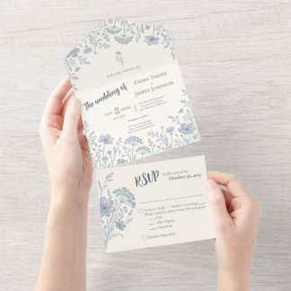 Ivory Periwinkle Wildflower All in One Invitation Uitnodiging