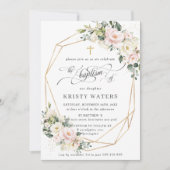 Ivory Pink Blush Floral Greenery Baptisme Geometri Kaart (Voorkant)