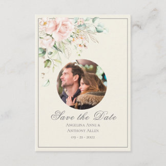 Ivory Pink Blush Waterverf Foto Floral Weddenschap Save The Date