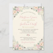 Ivory Pink en Gold Floral Boho Wedding Kaart (Voorkant)