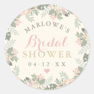 Ivory Pink Gold Floral Boho Wedding Vrijgezellenfe Ronde Sticker