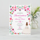 Ivory Pink Otomi Brodery Quinceañera Invitation (Debout devant)