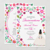 Ivory Pink Otomi Brodery Quinceañera Invitation (Devant / Derrière)