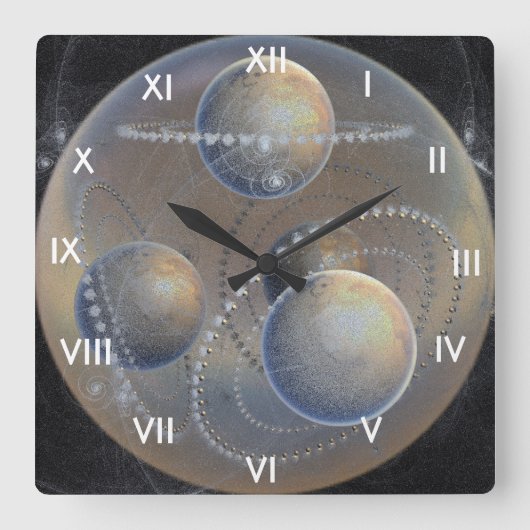 Ivory Planets Vierkante Klok (Voorkant)
