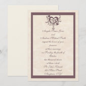 Ivory Plum Heart Wedding Invitation Kaart (Voorkant / Achterkant)