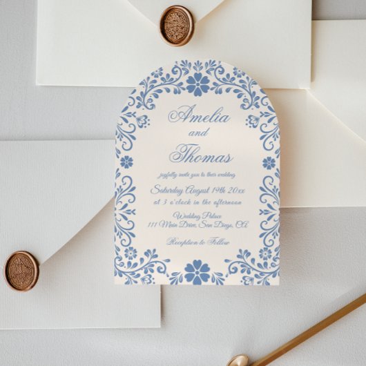 Ivory Powder Blue Whimsical Wedding Invitation