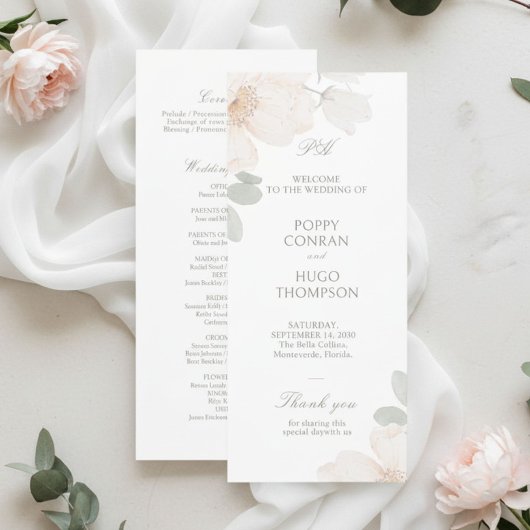 Ivory | Programme de mariage chic à fleurs aquarel