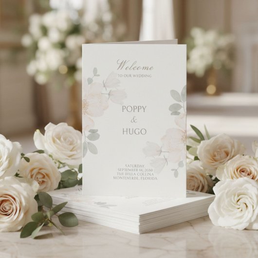 Ivory | Programme de mariage chic à fleurs aquarel