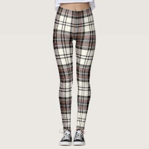 Ivory, Quincy, Black Colors Tartan; Pset Pattern Leggings