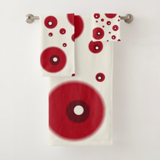 Ivory Red Dots Funky Whimsical Circle Pattern  Bad Handdoek (Insitu)