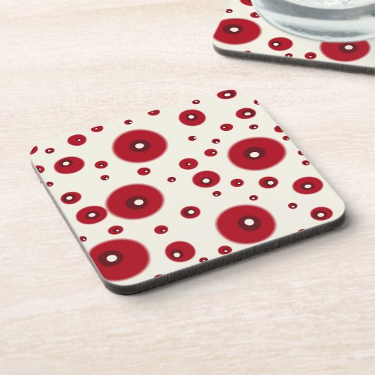 Ivory Red Dots Funky Whimsical Circle Pattern Bier Onderzetter (Linkerzijde)